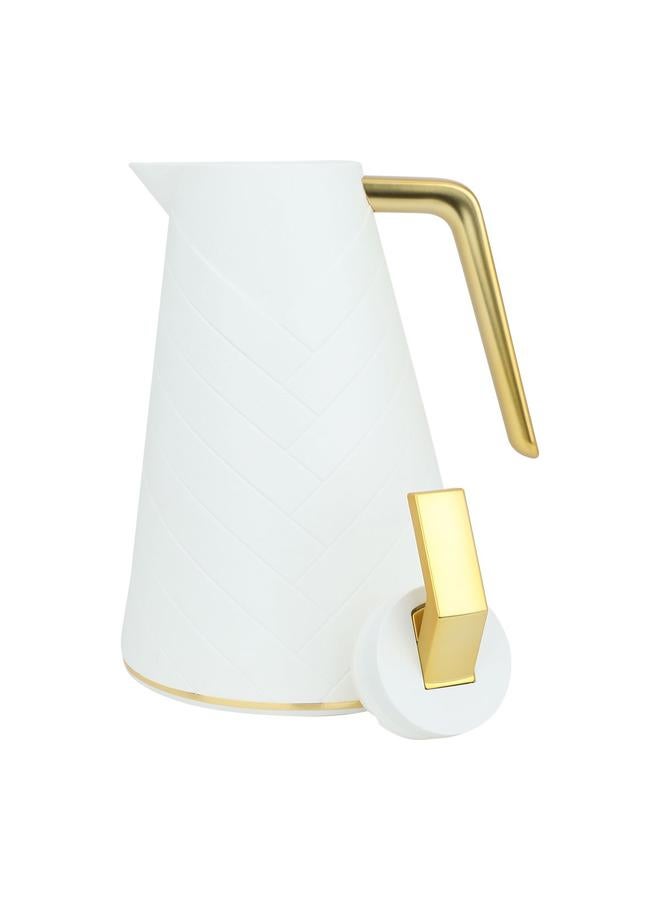 جلوري ترمس زجاجي 500 مل جسم بلاستيكي ذهبي أبيض - Image 5