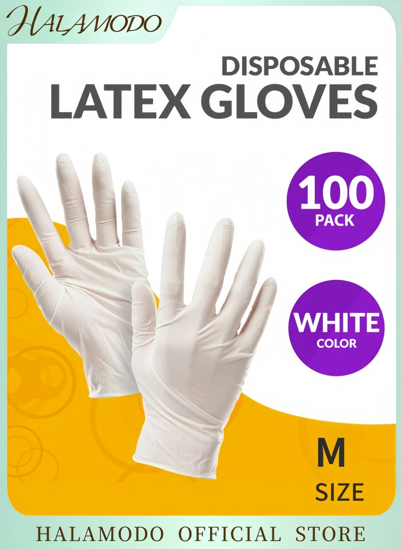 هالامودو 100 قفاز لاتكس أبيض متوسط ​​الحجم، خالي من البودرة - Image 1