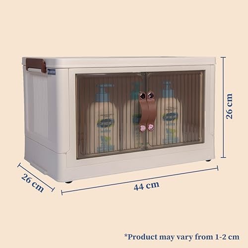 HomeStrap Plastic Rollin Stacker with Wheels (Pack Of 1) | Foldable Stackable Storage| Box Collapsible Storage Bins with Handle for Cloth, Spacesaver Organizer Storage Box with Door, Brown - Image 2