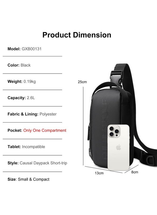 GOLDEN WOLF Small Chest Bag for Men 2.6L Compact Crossbody Bag Long Sling Bag One Compartment Design Mobile Bag with Detachable Shoulder Strap,Slim Shoulder Side Bag for Casual Daypack, Black - Image 2
