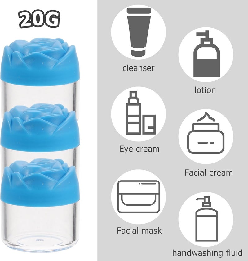 Healeved 12pcs 20g Blue Rose Flower Cap Face Cream Jars Refillable Empty Skincare Containers Travel Storage Jars for Cosmetic and Body Scrub Use - Image 4