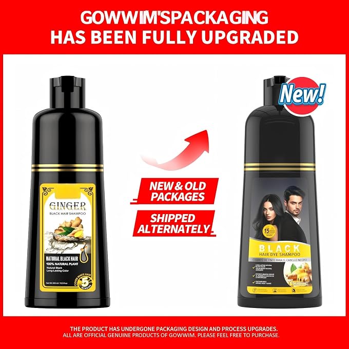 gowwim Ginger Black Hair Shampoo,Hair Color Dye Semi Permanent Shampoo,Instanty Black Hair Color Matter agent Last 30 days,5 Minutes Finsh 500ml.(Ginger fragrance) - Image 3