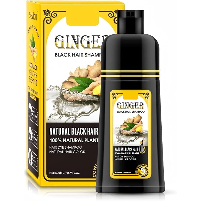 gowwim Ginger Black Hair Shampoo,Hair Color Dye Semi Permanent Shampoo,Instanty Black Hair Color Matter agent Last 30 days,5 Minutes Finsh 500ml.(Ginger fragrance) - Image 1