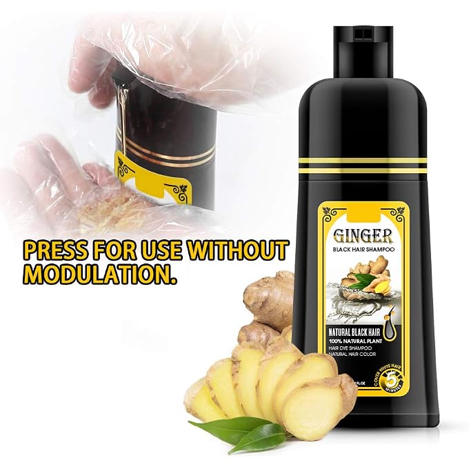 gowwim Ginger Black Hair Shampoo,Hair Color Dye Semi Permanent Shampoo,Instanty Black Hair Color Matter agent Last 30 days,5 Minutes Finsh 500ml.(Ginger fragrance) - Image 2