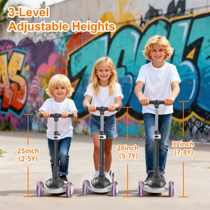 Commugo Kick Scooter for Kids 3 Wheel Capybara Gifts for Boys & Girls, Adjustable Height, Lean-to-Steer, Widen Anti-Slip Deck, Light Up Wheel Black - Image 2