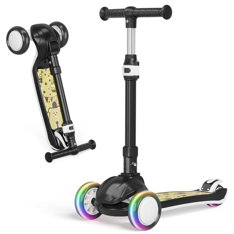 Commugo Kick Scooter for Kids 3 Wheel Capybara Gifts for Boys & Girls, Adjustable Height, Lean-to-Steer, Widen Anti-Slip Deck, Light Up Wheel Black - Image 1