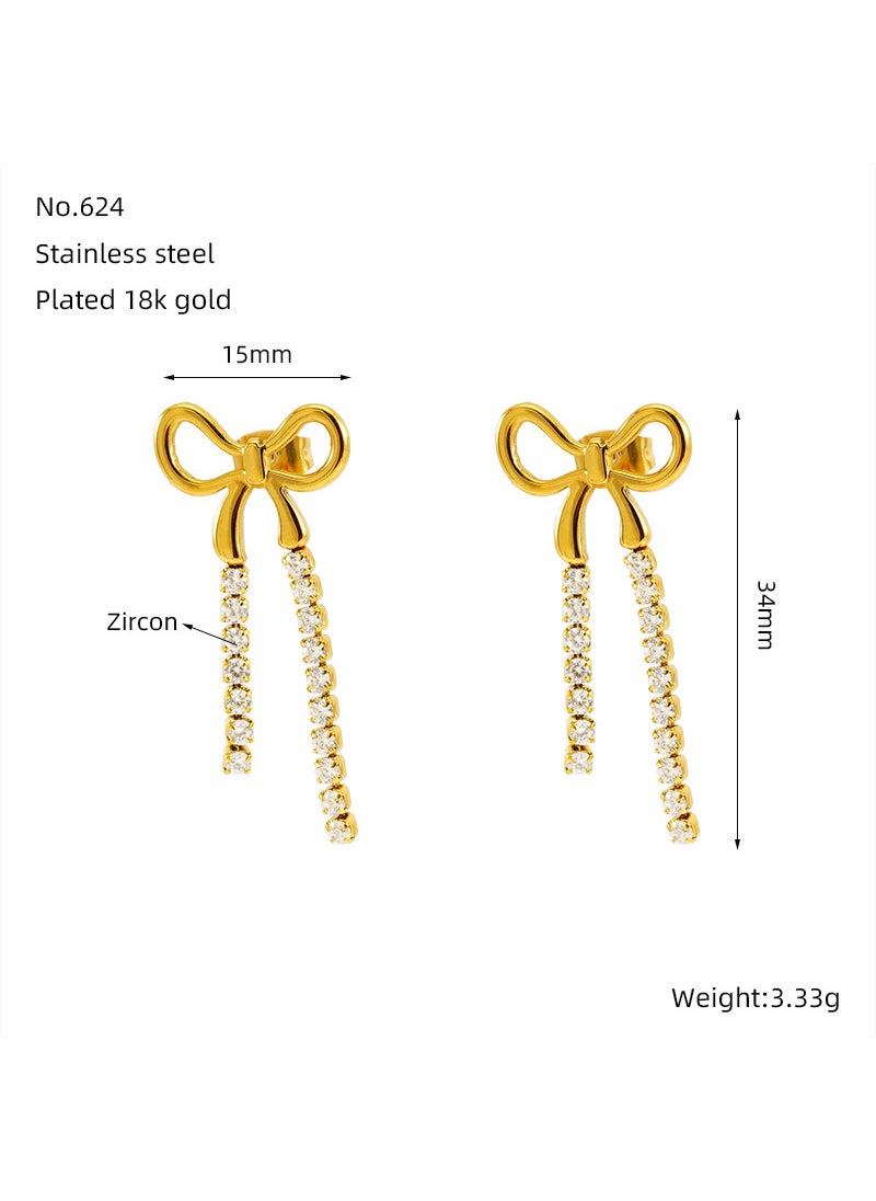 Generic - Long Tassel Butterfly Knot Earrings Gold Butterfly Stud Earrings - Image 1