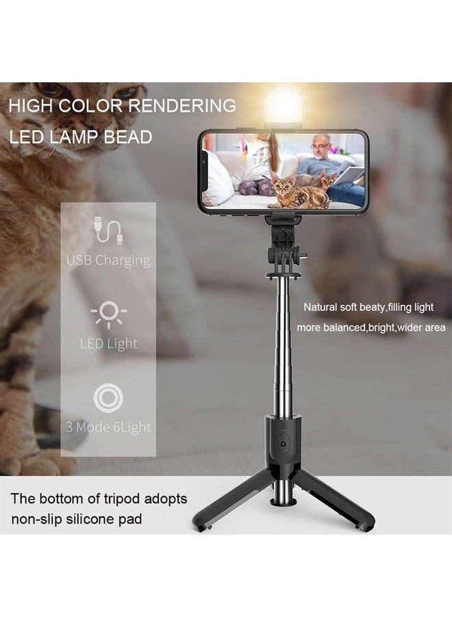 KOMI Selfie Stick Tripod with Fill Light - Extendable Tripod Stand Phone Tripod Portable with Detachable Wireless Remote Shutter Compatible with iPhone Samsung Android Cameras(Mini Black+Light) - Image 4