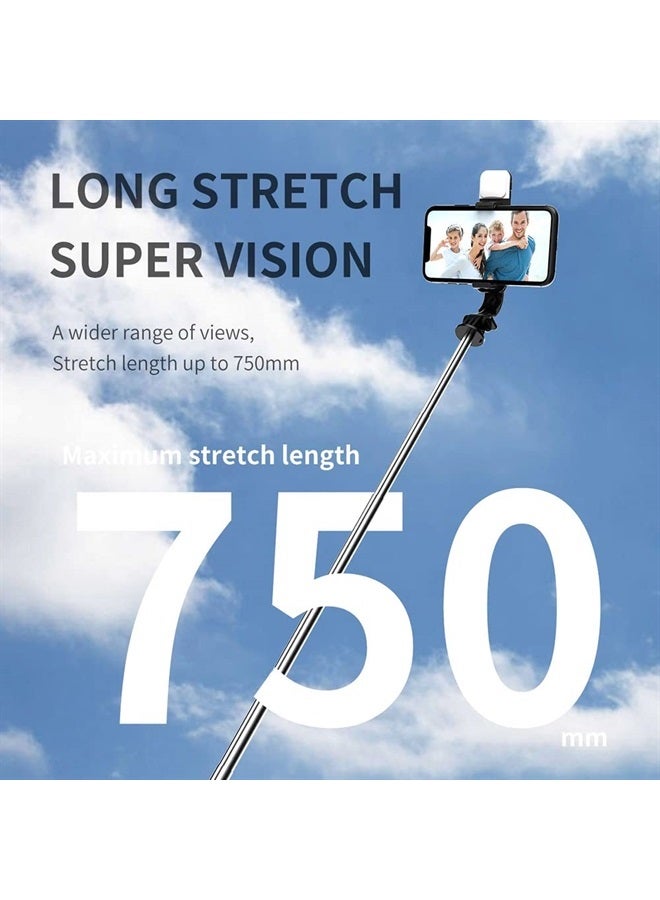 KOMI Selfie Stick Tripod with Fill Light - Extendable Tripod Stand Phone Tripod Portable with Detachable Wireless Remote Shutter Compatible with iPhone Samsung Android Cameras(Mini Black+Light) - Image 5