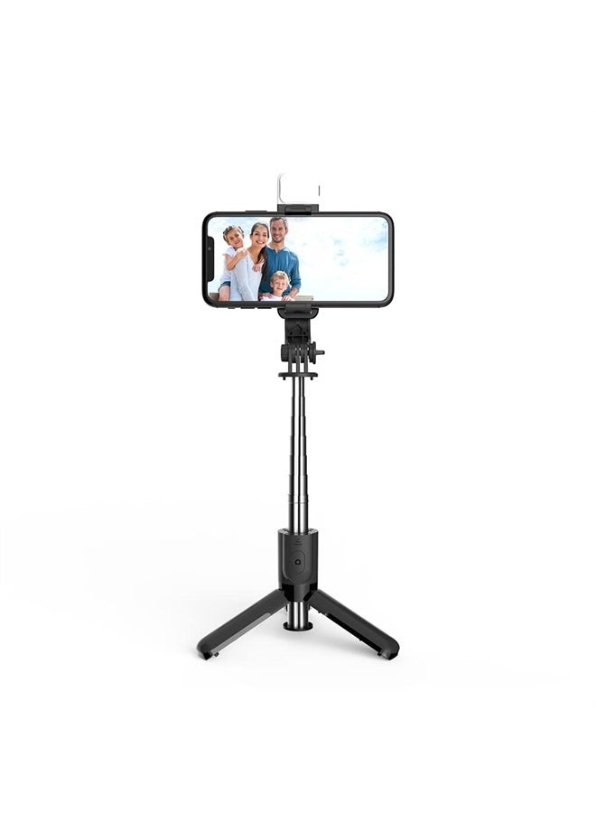 KOMI Selfie Stick Tripod with Fill Light - Extendable Tripod Stand Phone Tripod Portable with Detachable Wireless Remote Shutter Compatible with iPhone Samsung Android Cameras(Mini Black+Light) - Image 2