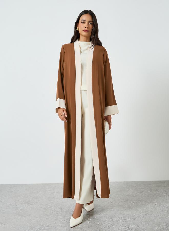 Amirah Brown Contrast Panel Front Open Abaya - Image 3