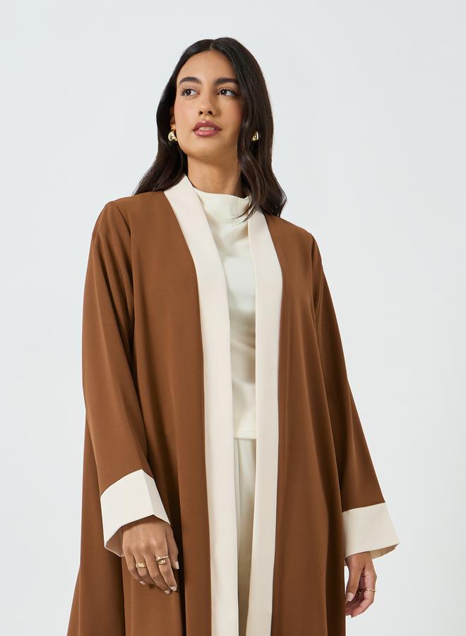 Amirah Brown Contrast Panel Front Open Abaya - Image 2
