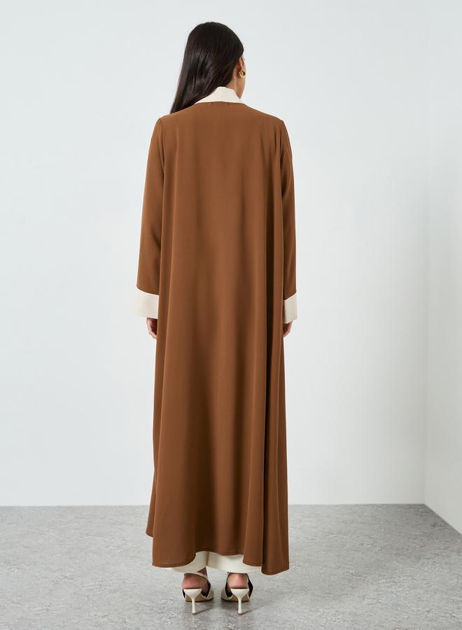 Amirah Brown Contrast Panel Front Open Abaya - Image 5