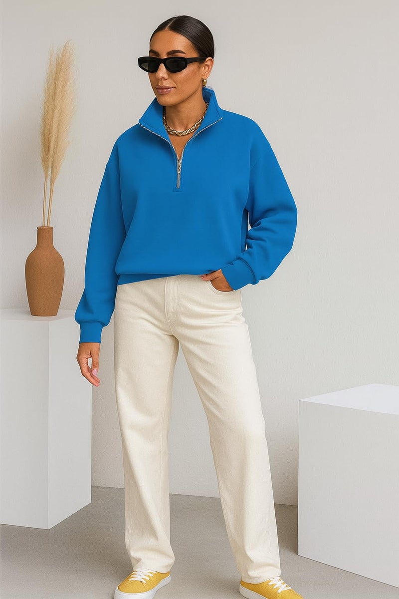 Mack Jonney Women’s Fleece Half-Zip Sky Blue Color High Neck Sweatshirt | Warm & Stylish Winter Wear -M4799 - Image 3