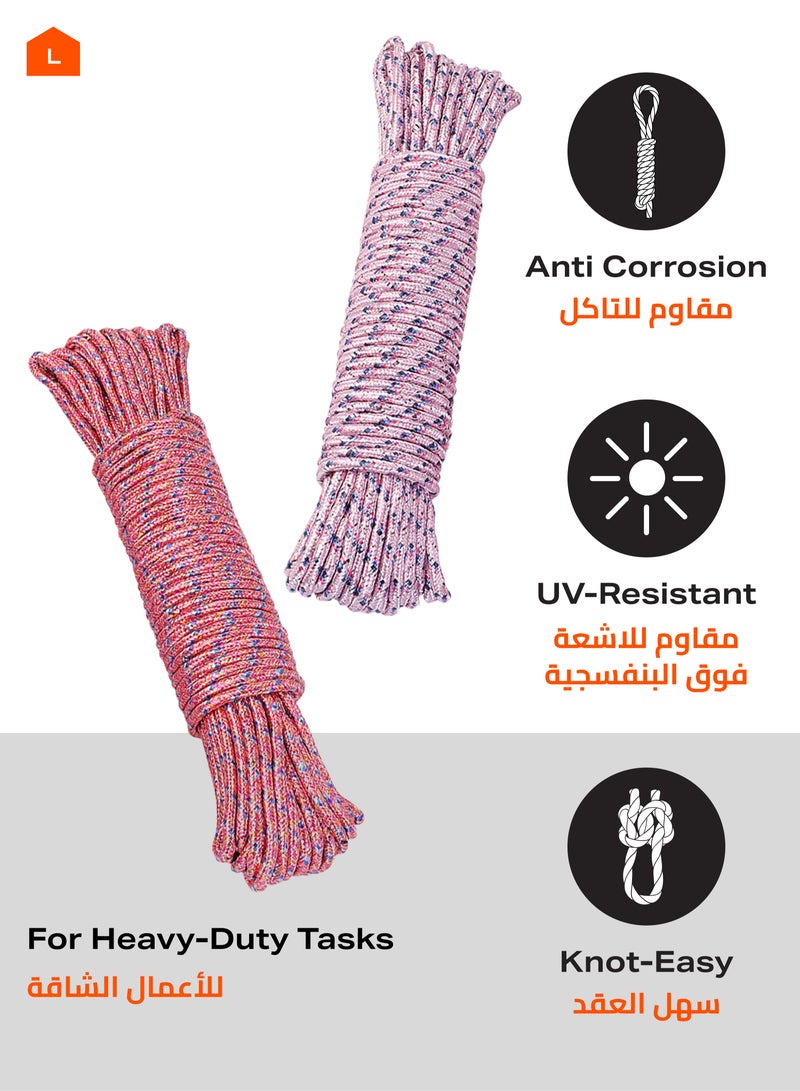 LAWAZIM Rope Set - 2 Pieces - 5mm x 20m - Multi-Purpose Braided Polypropylene Rope, High Strength Utility Cord for Flag Lines, Outdoor, and General Use - Image 3