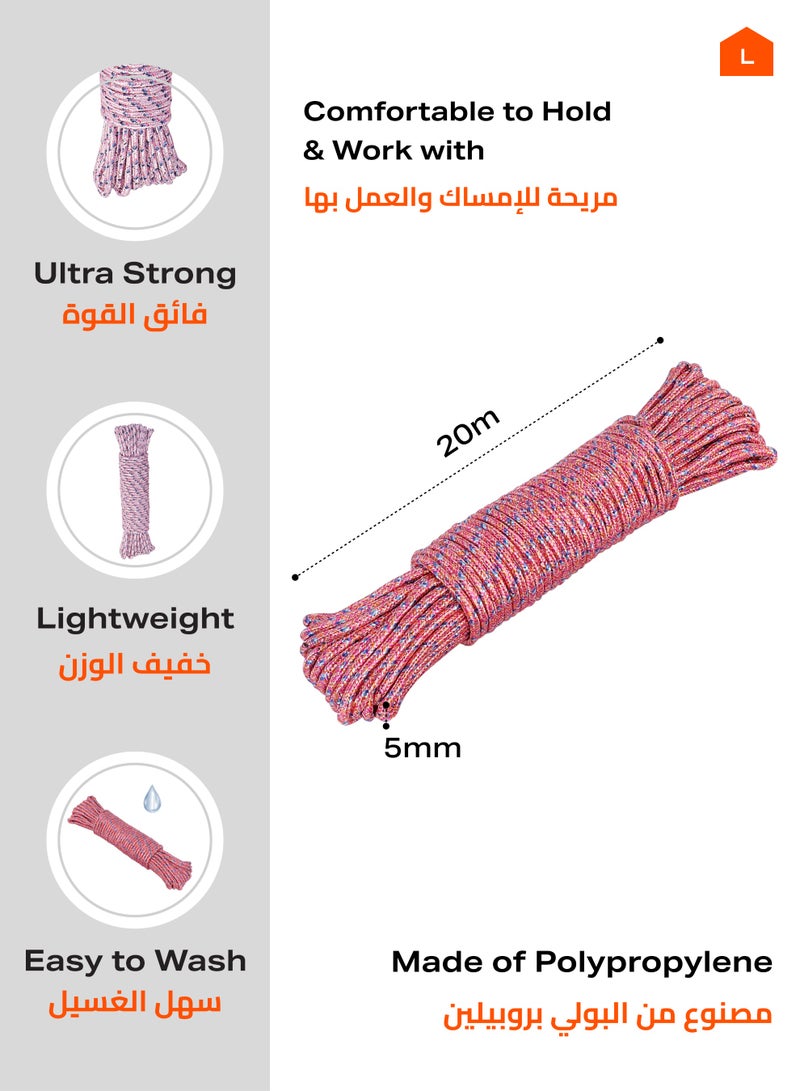 LAWAZIM Rope Set - 2 Pieces - 5mm x 20m - Multi-Purpose Braided Polypropylene Rope, High Strength Utility Cord for Flag Lines, Outdoor, and General Use - Image 2