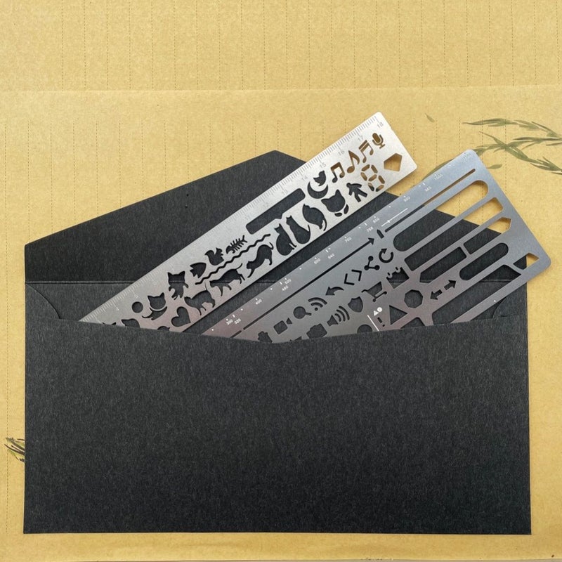 2pcs Cat Metal Journal Stencil Ruler with 20 Kitten Designs Double Sided Ruler Bookmark and DIY Planner Stamp - Image 1