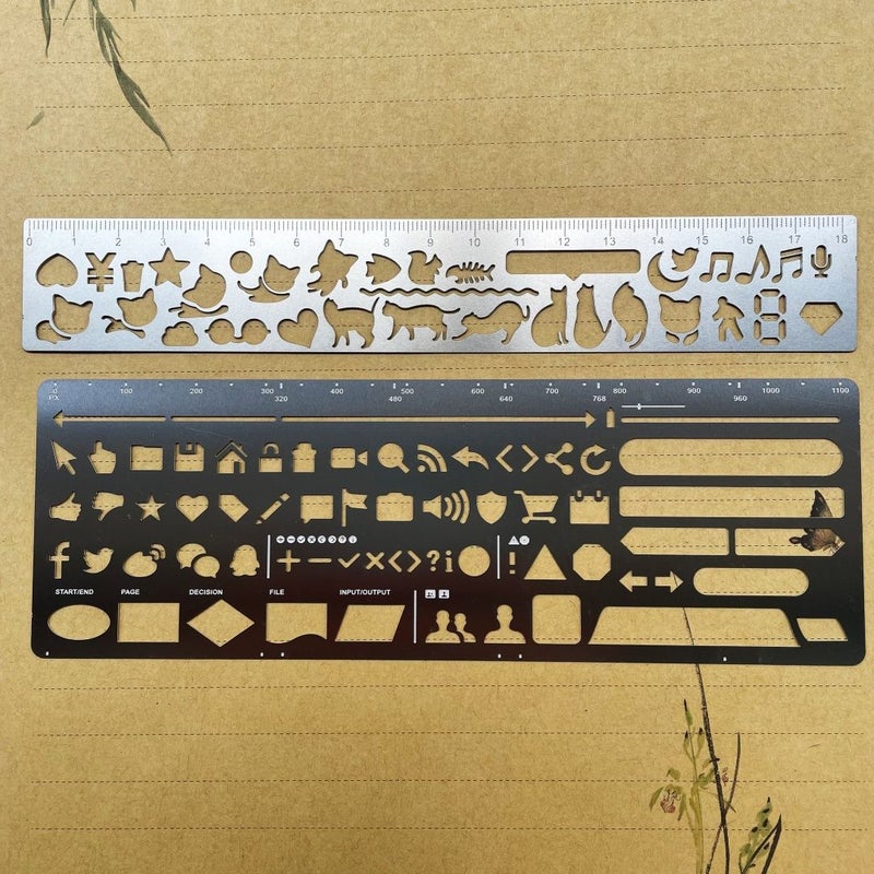 2pcs Cat Metal Journal Stencil Ruler with 20 Kitten Designs Double Sided Ruler Bookmark and DIY Planner Stamp - Image 3
