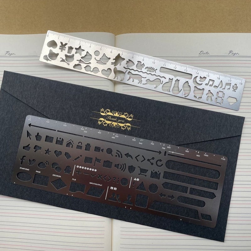 2pcs Cat Metal Journal Stencil Ruler with 20 Kitten Designs Double Sided Ruler Bookmark and DIY Planner Stamp - Image 4