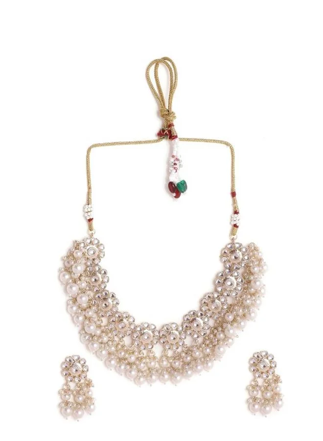 برياسي Plated Temple Ruby Stone Studded Floral Pattern Jewellery Set