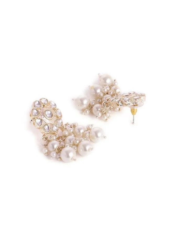 برياسي Plated Temple Ruby Stone Studded Floral Pattern Jewellery Set