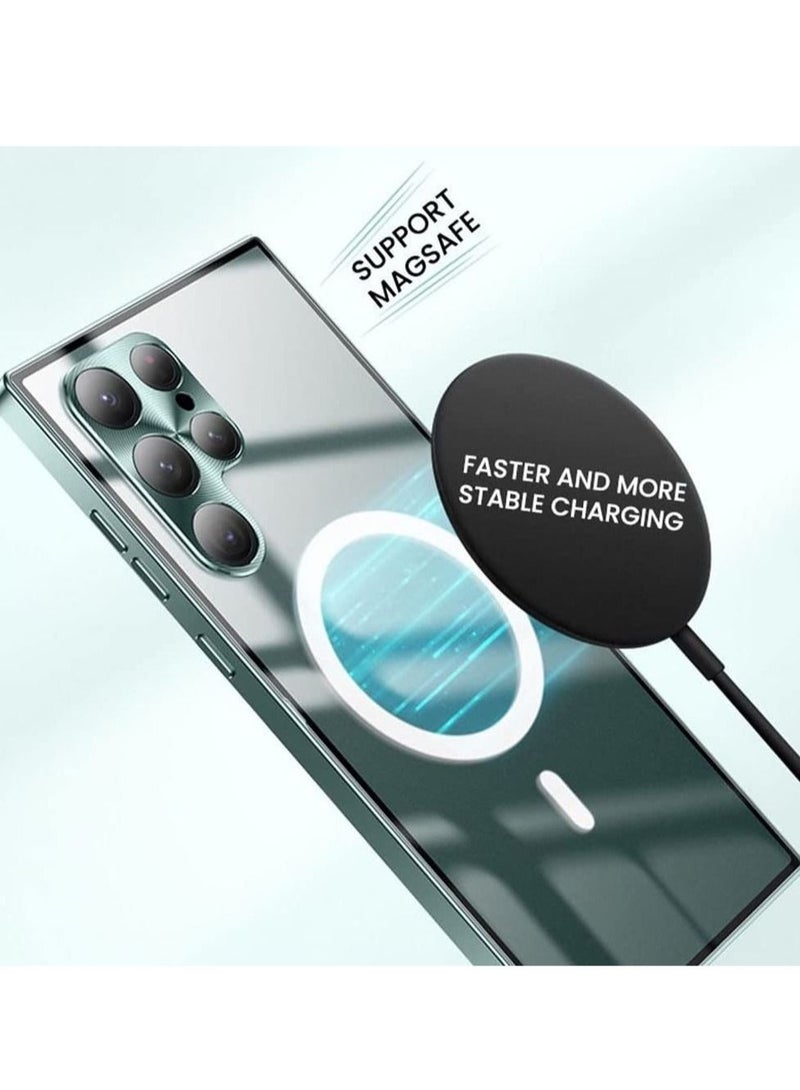 Magnetic Wireless Charging Case For Samsung Galaxy S22 Ultra Metal Bumper Aluminum Transparent Phone Cover - Image 3