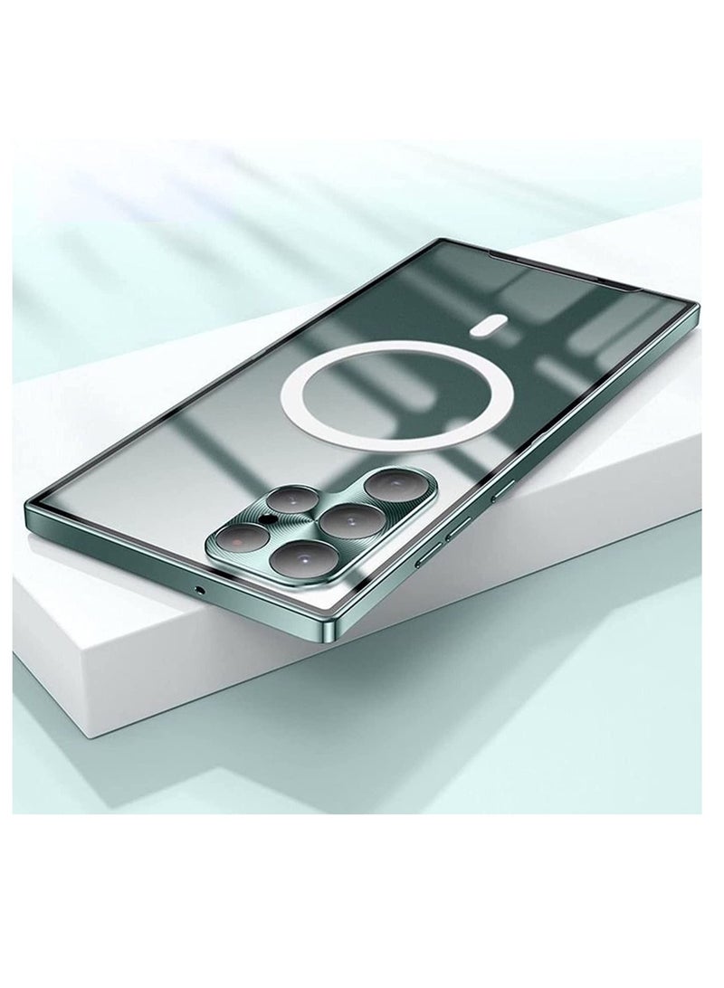 Magnetic Wireless Charging Case For Samsung Galaxy S22 Ultra Metal Bumper Aluminum Transparent Phone Cover - Image 1