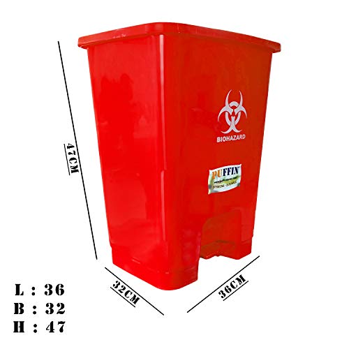 PUFFIN Pedal Dustbin 30 Liter Plastic Red Color - Image 3