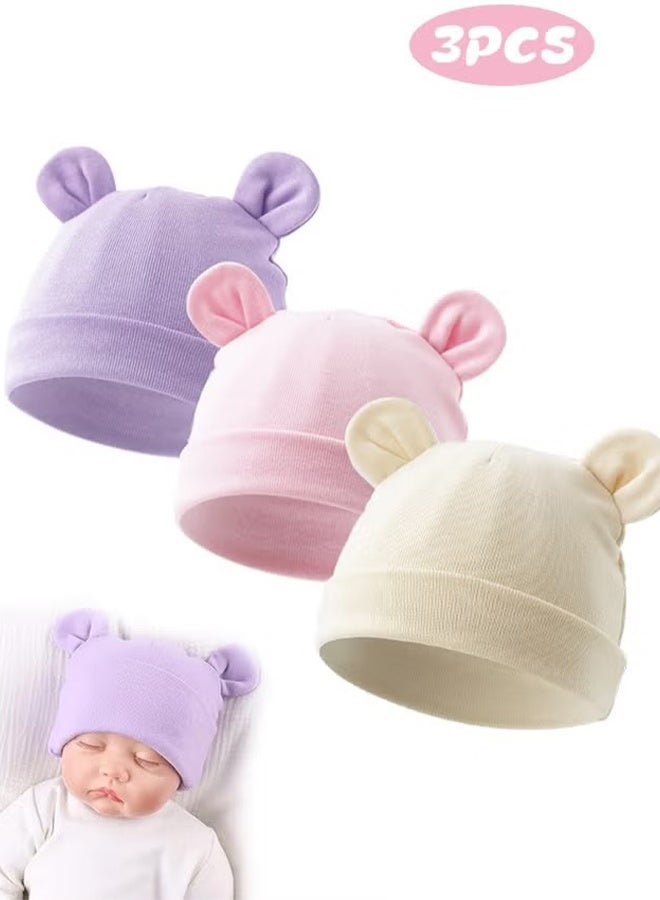 Happy D Newborn Baby Girls Hospital Hat Thick Cute Bear Ear Cotton Baby Boy Beanie for 0-6Months - Image 1