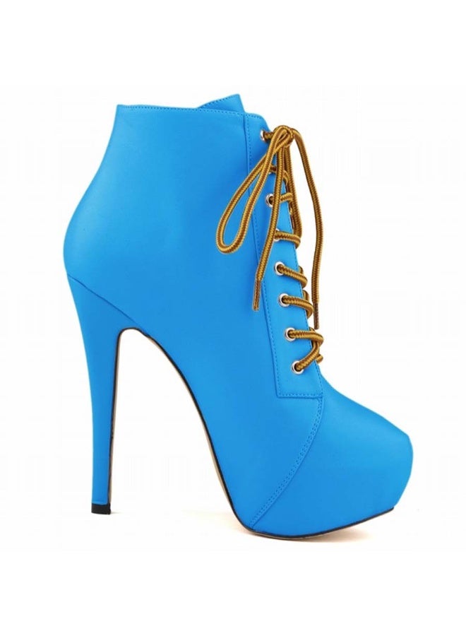 Loquat Autumn/Winter Platform Ultra High Stiletto Lace-Up Boots 14cm Blue  - Image 2