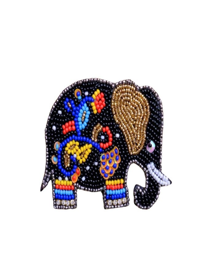 Abeo Handcrafted Beaded Elephant Brooch, Black Multi-Colour, 2-2.5 inches - Image 2