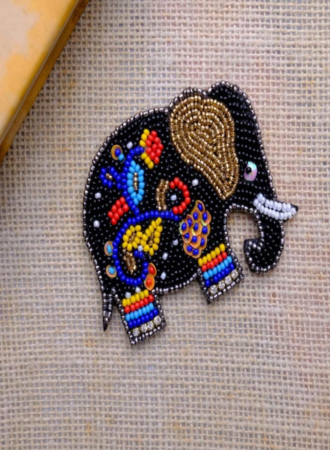 Abeo Handcrafted Beaded Elephant Brooch, Black Multi-Colour, 2-2.5 inches - Image 3