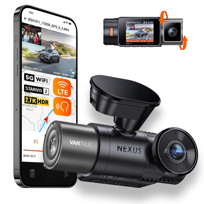 Vantrue N2X 2.7K Dash Cam Front and Inside, 5G WiFi Dual Dash Camera for Car with HDR IR Night Vision, STARVIS 2, GPS, 2.5K/60FPS, G-Sensor, 24/7 Parking Mode, Voice Control, Support 512GB Max - Image 1