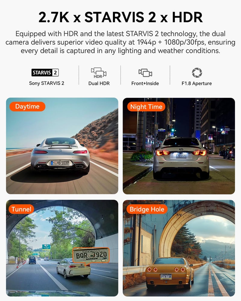 Vantrue N2X 2.7K Dash Cam Front and Inside, 5G WiFi Dual Dash Camera for Car with HDR IR Night Vision, STARVIS 2, GPS, 2.5K/60FPS, G-Sensor, 24/7 Parking Mode, Voice Control, Support 512GB Max - Image 2