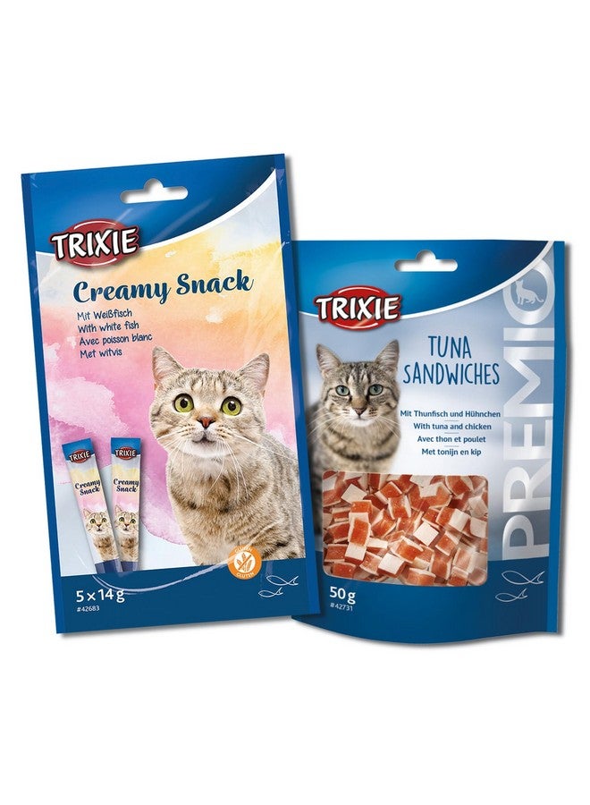 تريكسي مجموعة مكافآت القطط من ساندويتشات التونة الفاخرة ووجبة السمك الأبيض الكريمية، مكافآت غنية بالعناصر الغذائية للقطط، مناسبة لجميع السلالات - (عبوة من قطعتين) - Image 1