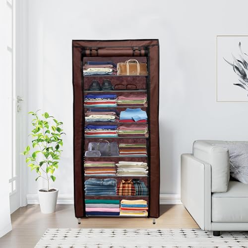 RAXON WORLD 9 Layer Metal Brown Space-Saver Collapsible Wardrobe: Maximize Your Space with Style - Image 1