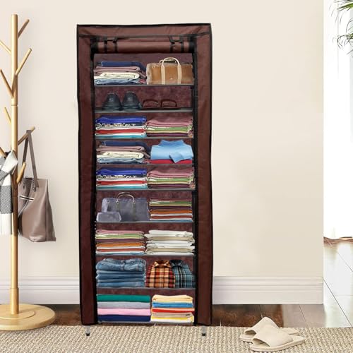 RAXON WORLD 9 Layer Metal Brown Space-Saver Collapsible Wardrobe: Maximize Your Space with Style - Image 2