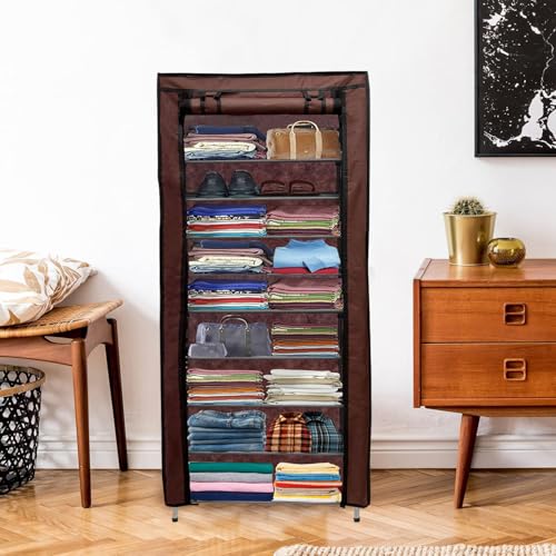 RAXON WORLD 9 Layer Metal Brown Space-Saver Collapsible Wardrobe: Maximize Your Space with Style - Image 4