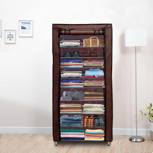 RAXON WORLD 9 Layer Metal Brown Space-Saver Collapsible Wardrobe: Maximize Your Space with Style - Image 3