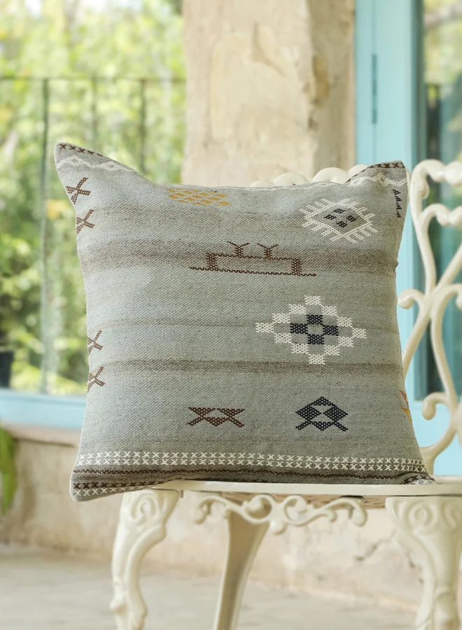سانسكريتي هومز sanskrutihomes Geometric Print Organic Cotton Cushion Cover - 45x45cm