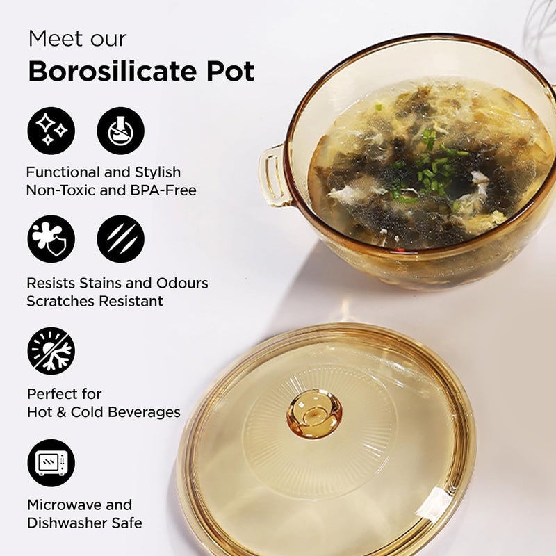 Kuber Industries Borosilicate Glass Serving Bowl with Lid 1500ml | Microwave Safe Bowl & Dishwasher Safe | Salad Bowl | Rice, Biryani, Pulao, Curries, Roti | Scratch Resistant | BPA Free | Transparent - Image 4