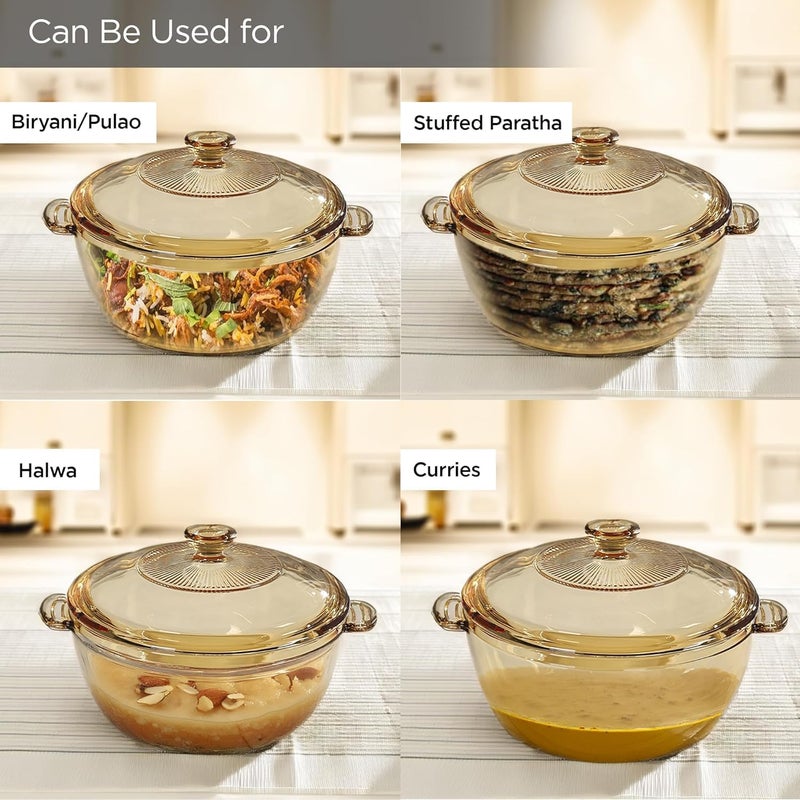 Kuber Industries Borosilicate Glass Serving Bowl with Lid 1500ml | Microwave Safe Bowl & Dishwasher Safe | Salad Bowl | Rice, Biryani, Pulao, Curries, Roti | Scratch Resistant | BPA Free | Transparent - Image 5