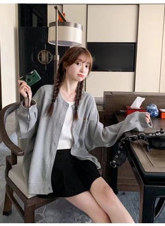 Generic Trendy Right Upper Fox Head Embroidery Sweatshirt Cardigan For Men And Women Couple Jacket New Spring Autumn Season V-Neck Style White  - Image 2