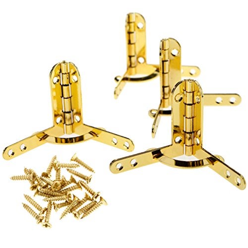 SING F LTD Jewelry Wine Box Quadrant Hinges 40x40x30mm 90 Degree Chrome-Plated Support Hinges Gold with Fixing Screws 4pcs/Set - Image 1