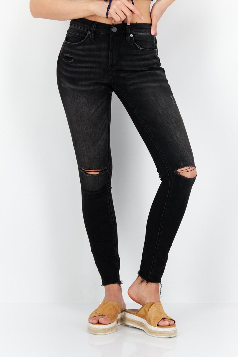 Blank NYC Women Mid Rise Skinny Fit Washed Stretchable Jeans, Black - Image 1