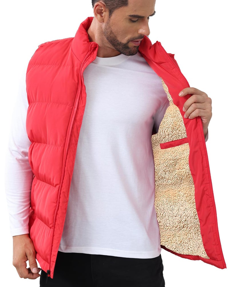 TUVEKE Red Men's Puffer Vest Sherpa Lined Outdoor Zipper Fleece Vest Warm Sleeveless Men Winter Jacket Water-Resistant Down Puffy Vest M - Image 1