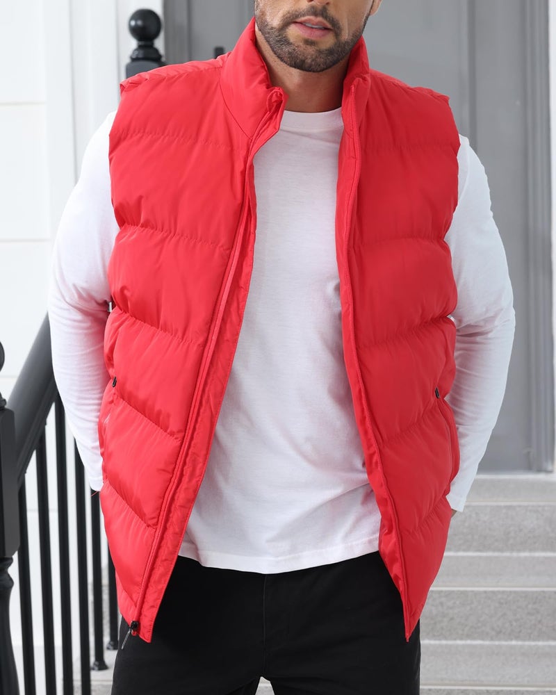 TUVEKE Red Men's Puffer Vest Sherpa Lined Outdoor Zipper Fleece Vest Warm Sleeveless Men Winter Jacket Water-Resistant Down Puffy Vest M - Image 4