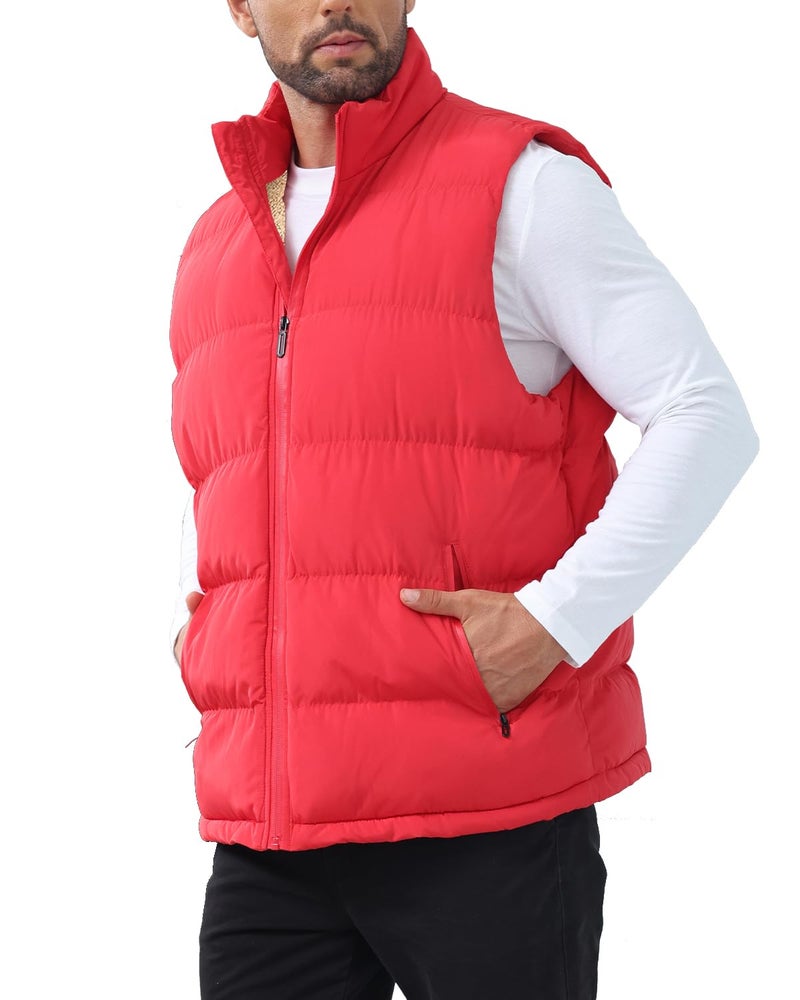 TUVEKE Red Men's Puffer Vest Sherpa Lined Outdoor Zipper Fleece Vest Warm Sleeveless Men Winter Jacket Water-Resistant Down Puffy Vest M - Image 2