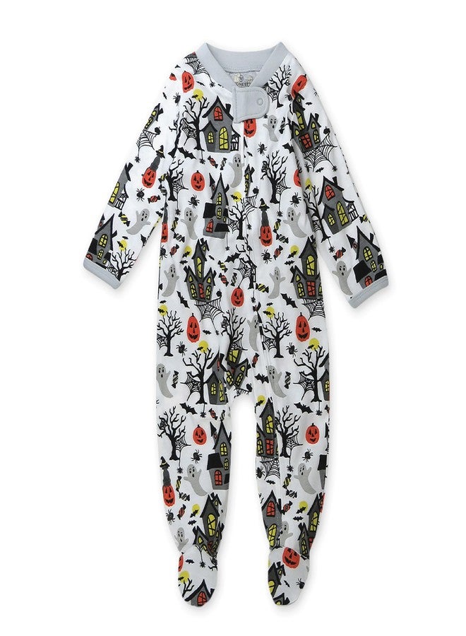 HonestBaby Sleep and Play Footed Pajamas One-Piece Sleeper Jumpsuit Zip-front PJs Organic Cotton for Baby Boys, Unisex, Haunted House, 6-9 Months - Image 1