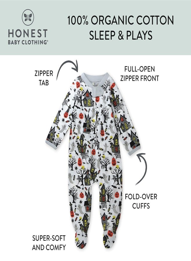 HonestBaby Sleep and Play Footed Pajamas One-Piece Sleeper Jumpsuit Zip-front PJs Organic Cotton for Baby Boys, Unisex, Haunted House, 6-9 Months - Image 2
